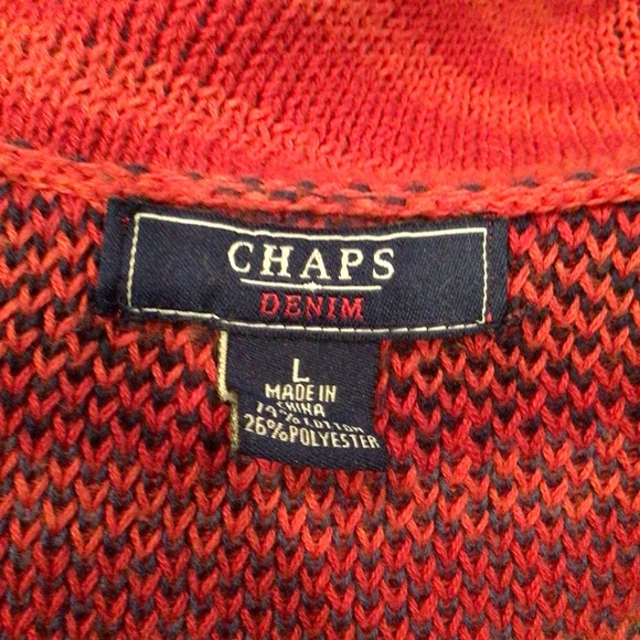 Chaps Ralph Lauren Red Aztec Print Shawl Collar Sweater Vest Size L* - Picture 7 of 8